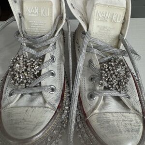 NAN-KU White Crystal-Embellished Women's Sneakers